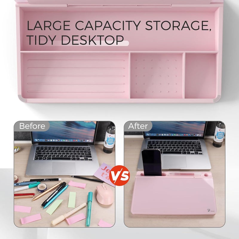 TOWON Small Compact Glass Desktop Whiteboard with Storage – 12 x 7 in Dry Erase Board for Desk, Home Office, School | Includes 5 Markers, Eraser & Holder | Space-Saving Organizer, Aesthetic Pink - Image 5